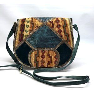 STEVEN by Steve Madden Serape Western Boho Leather Trim Crossbody  Green 1366